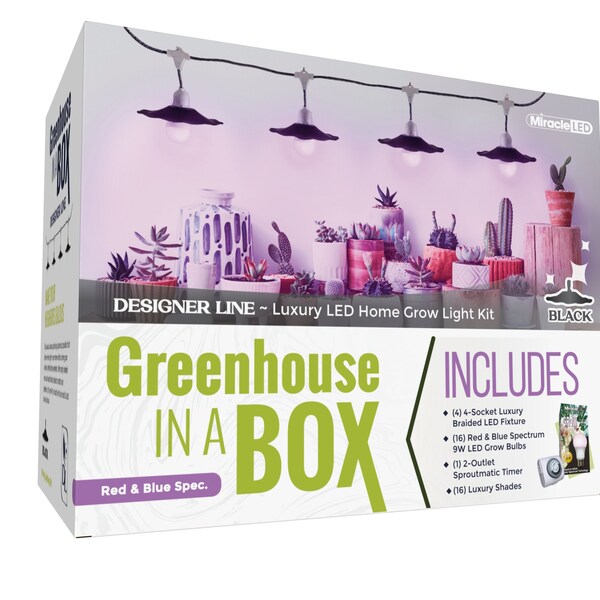 Miracle Led 4-Socket Greenhouse in a Box Grow Light Kit Red&Blue Spec 9W Replace 150W, Black Shades, Timer, 4PK 802420 - main